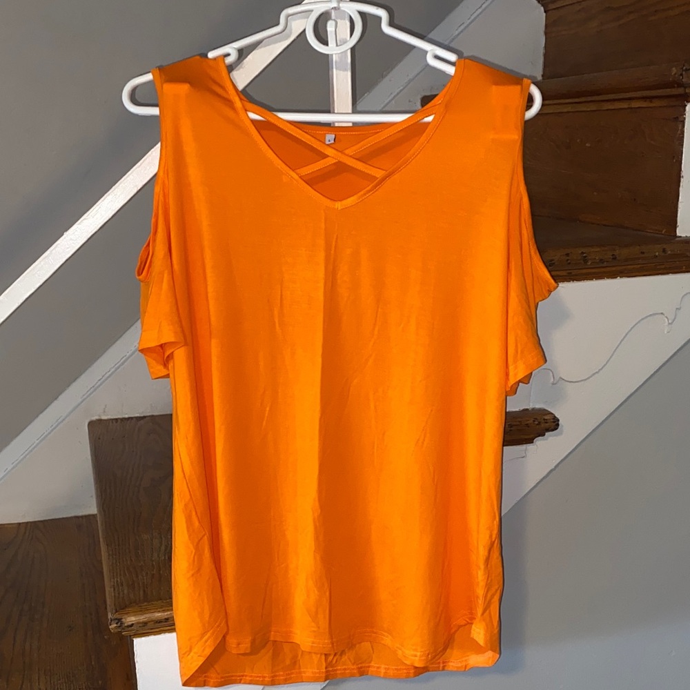Bright Orange Cold Shoulder Tee Size Large